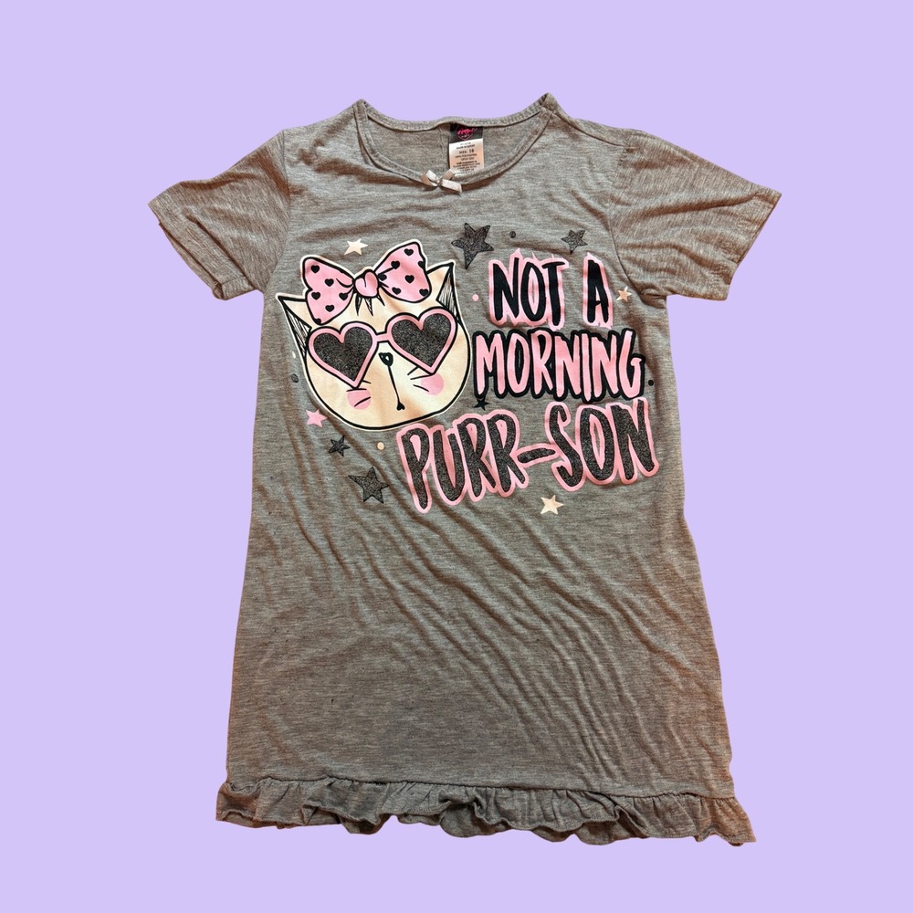 Y2K Angel Girls Not A Morning Purr-son Cat Shirt Scene Cute #17
